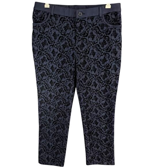 Soft Surroundings Baroque Legging Womens PM Navy Flocked Velvet Textured Stretch - Picture 1 of 14